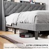 King Size Upholstered Platform Bed Frame with Wingback Headboard, Storage Shelf, Charging Station and USB Ports, Linen Fabric – Grey - 3 of 4
