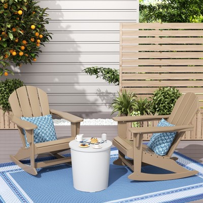 Weathered Wood Outdoor Rocking Adirondack Chair Set with Wide Armrests