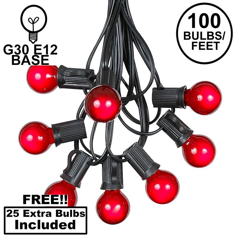 Novelty Lights 100 Feet G30 Globe Outdoor Patio String Lights, Black Wire, 1 of 6