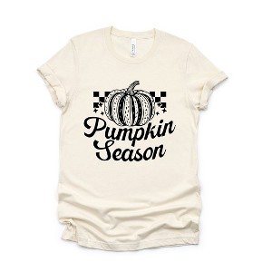 Simply Sage Market Women's Checkered Pumpkin Season Cursive Short Sleeve Graphic Tee - 1 of 4