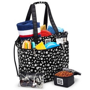 Mobile Dog Gear Dogssentials Travel Tote, Black w/ White Paw Print - 1 of 4