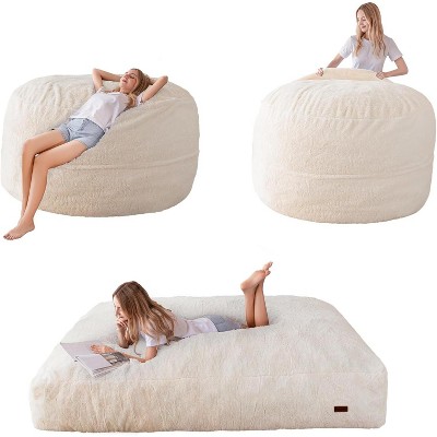 MAXYOYO Giant Bean Bag Chair Bed for Adults, Convertible Beanbag Folds from Lazy Chair to Floor Mattress Bed with Machine Washable, Beige