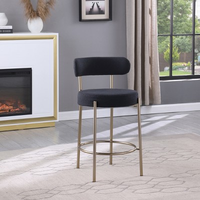 TOAOTBNBO Modern Counter Height Bar Stools with Brushed Brass, Kitchen Barstools with Metal Legs, Cozy Bar Chair with Stable Footrest, Black