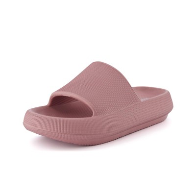 CUSHIONAIRE Feather Slides – Comfortable Cloud Cushion House Slippers for Women, Indoor Outdoor EVA Foam Foot Spa Shower Shoes, Non-Slip Arch Support