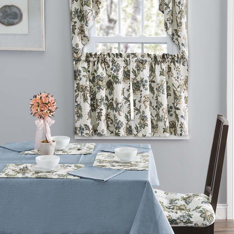 Ellis Curtain Madison Floral Design Printed Natural Ground 1.5" Rod Pocket Tailored Swag 56" x 36" Blue, 3 of 6
