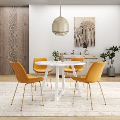 NicBex 3-Piece Round Dining Set, Trestle Dining Table with 2 Velvet Side Chairs for Living Room, White Dining Table with Dining Chairs