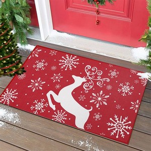 Christmas Doormat, Winter Snowflake & Reindeer Pattern, Indoor Outdoor Welcome Mat, Entryway Porch Home Decor Rug, Red - 1 of 4