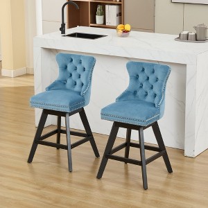 DSVIMOY Counter and Bar Stool Set of 2 Swivel Velvet Barstools with Button Tufted and Wooden Legs for Kitchen, Light Blue, 25.5"*18.1"*18.9" - 1 of 4