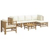 vidaXL Bamboo Patio Lounge Set with Cushions: Comfortable 7 Piece Outdoor Furniture Set with Middle & Corner Sofas, Chair, Footstool & Table - 3 of 4