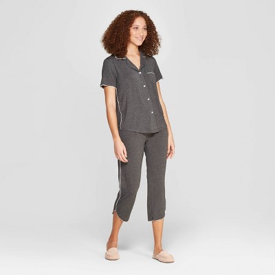 Women's Beautifully Soft Notch Collar Cropped Pajama Set - Stars Above™ Gray XS