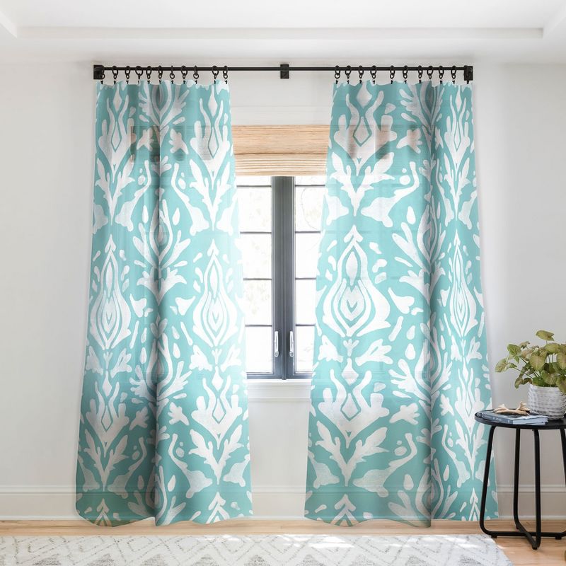 Emanuela Carratoni Teal Ikat Set of 2 Panel Sheer Window Curtain - Deny Designs, 2 of 7