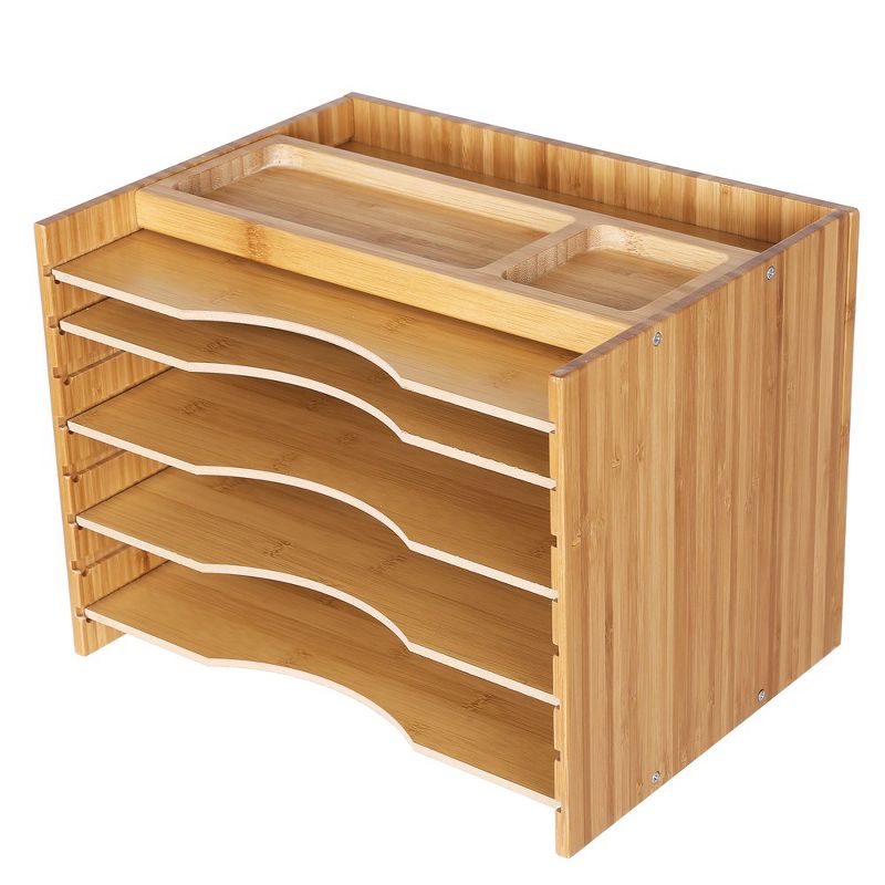 SONGMICS Bamboo File Organizer Paper Sorter with 5 Adjustable Shelves Top Storage Compartments Natural, 1 of 7