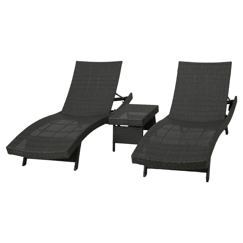 Photos - Garden Furniture Salem 3pc Wicker Patio Adjustable Chaise Lounge Set: Includes Coffee Table - Christopher Knight Home Gray