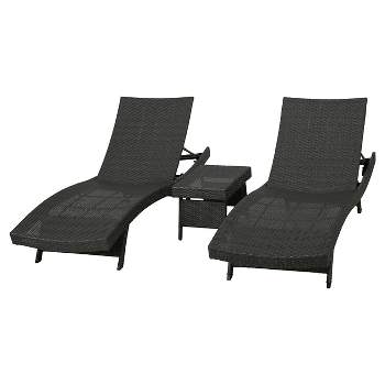 Salem 3pc Wicker Patio Adjustable Chaise Lounge Set  - Christopher Knight Home