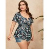 Women Plus Size Sexy Half Zipper T-shirt Dressy Blouses Short Sleeve Babydoll Peplum Summer Tops - 4 of 4
