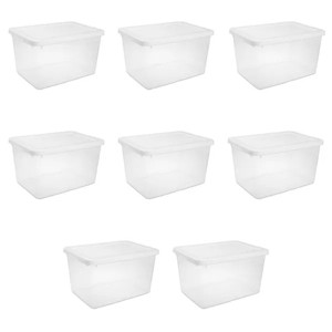 Racxily 8 Pack Small Storage Bin, 20 Quart Clear Plastic Storage Container with Snap-On Lid for Organizing, White - 1 of 4