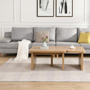 Single L Shape MDF Detachable Coffee Table,Farmhouse Rectangle Wood Coffee Table,Dining Room Garden Tea Side Table-Coolbibila - 1 of 4