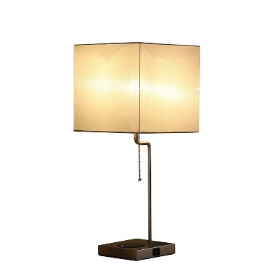 21.5" Silver Metal Table Lamp with Wireless Charging and Gray Shade