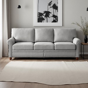 82.68" Linen 3-Seater Sofa with Storage & Nailhead Trim - 1 of 4