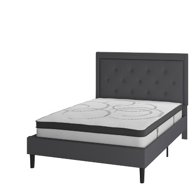 Flash Furniture Roxbury Tufted Upholstered Platform Bed with 10 Inch CertiPUR-US Certified Foam and Pocket Spring Mattress