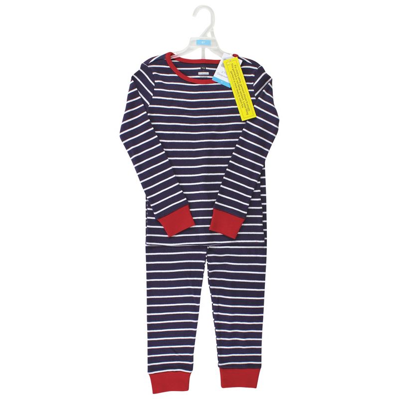 Hudson Baby Infant and Toddler Cotton Pajama Set, Navy Stripe Red, 2 of 5