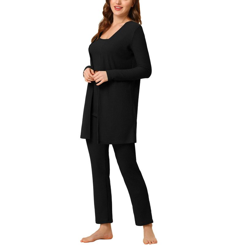 cheibear Women's 3pcs Knit Lounge Sleepwear Pants Shrug Cardigan  Pajama Set, 2 of 6