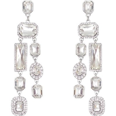 Vintage Rectangle Teardrop Chandelier Earrings, Art Deco Wedding Austrian Crystal Drop Dangle Earrings for Women Party Prom