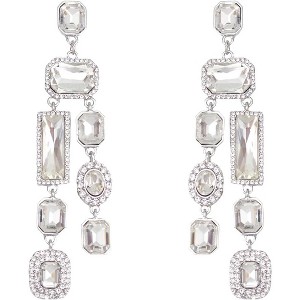 Vintage Rectangle Teardrop Chandelier Earrings, Art Deco Wedding Austrian Crystal Drop Dangle Earrings for Women Party Prom - 1 of 4
