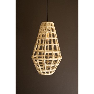 White Paper Mache Grid Pendant Light – Tall 17.75"Tall by Kalalou - 1 of 3