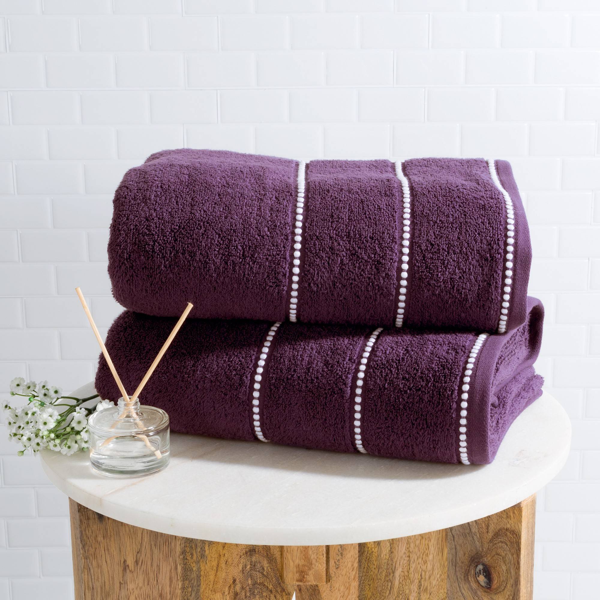 2pc Luxury Cotton Bath Towels Set Purple - Yorkshire Home: Lightweight 300-450 GSM, Machine Washable, Microfiber Construction