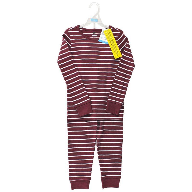 Hudson Baby Infant and Toddler Cotton Pajama Set, Burgundy Stripe, 2 of 5