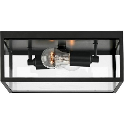 Modern Matte Black Square Outdoor Ceiling Light with Clear Glass Panels