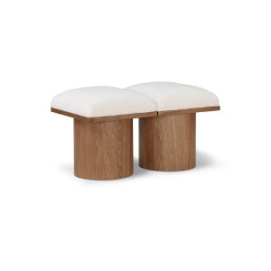 Meridian Furniture,Pavilion Cream Boucle Fabric Bench - 1 of 4