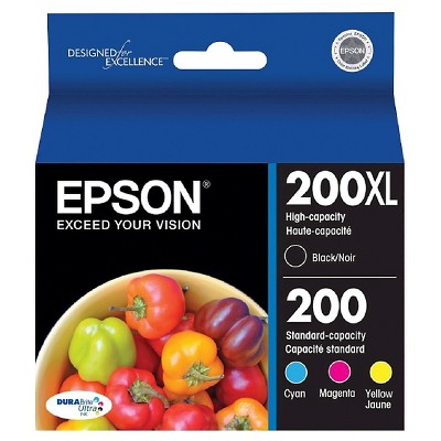 Epson 200XL Black, 200 C/M/Y Combo 4pk Ink Cartridges - Black, Cyan, Magenta, Yellow (T200XL-BCS)