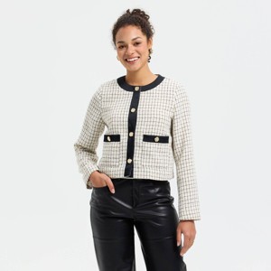 ジエダ　PANEL WOVEN CARDIGAN パネルウーブン　カーディガン Women's Woven Cardigan Sweater - A New Day™ Cream Check XL : Target