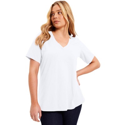 June + Vie by Roaman's Women's Plus Size Short-Sleeve V-Neck One + Only Tee