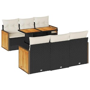 vidaXL 7 Piece Patio Sofa Set with Cushions - Black and Cream - 1 of 4