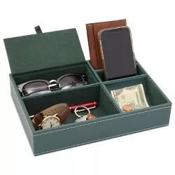 Juvale 5 Compartment Faux Leather Valet Catchall Tray Organizer for Wallet, Keys, Phone, Emerald Green, 10x7.3x2 in