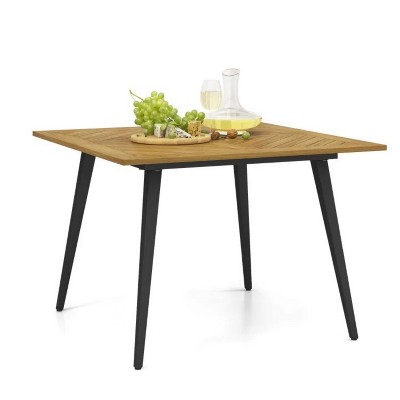 42.5'' Natural & Black 4-Person Acacia Wood Outdoor Dining Table for Garden Poolside and Backyard