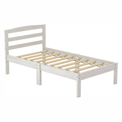 24/7 Shop At Home Twin Algorra Platform Bed White: Rustic Pine Wood, No ...