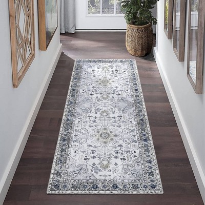 Washable Rug Area Rug Boho Traditional Fuzzy Carpet for Living Room, Bedroom Dining Room Kitchen Office Nursery, 2' x 6' Gray