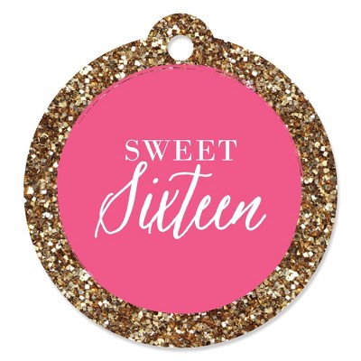 Big Dot of Happiness Chic 16th Birthday - Pink and Gold - Birthday Party Favor Gift Tags (Set of 20)