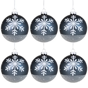 Northlight Snowflake Glass Christmas Ball Ornaments - 4" (100mm) - Gray and White - 6ct - 1 of 4