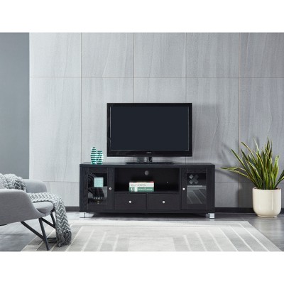 TIRAMISUBEST Wood TV Stand - Mid-Century Modern Media Console with Storage Cabinet | Black Wood Grain Finish for Living Room