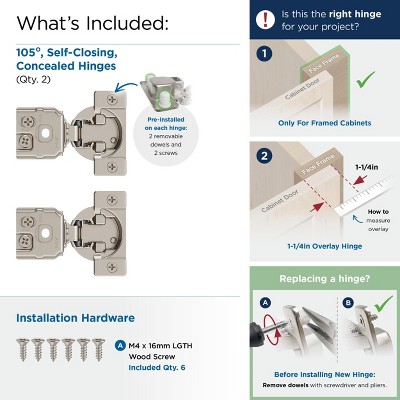 Nickel Finish 1-1/4 Inch Overlay Self-Closing Concealed Cabinet Hinge