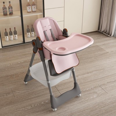 Runesay Adjustable Baby High Chair 0-6 Years, Portable Infant Feeding Seat with Safety Belt, Silent Lockable Wheels