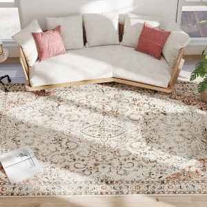 Area Rug Machine Washable Non-Slip Classic Floral Print Carpet for Living Room and Bedroom, Mixed Brown - 1 of 4