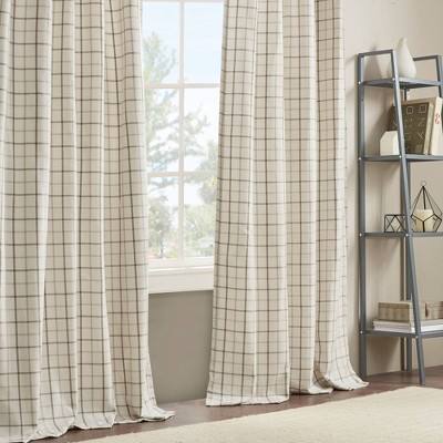 Gray Plaid Light-Filtering Polyester Curtain Panel