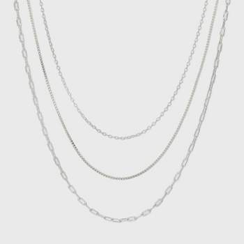 Plated Cable Box and Paperclip Chain Necklace Set 3pc - A New Day™ Silver