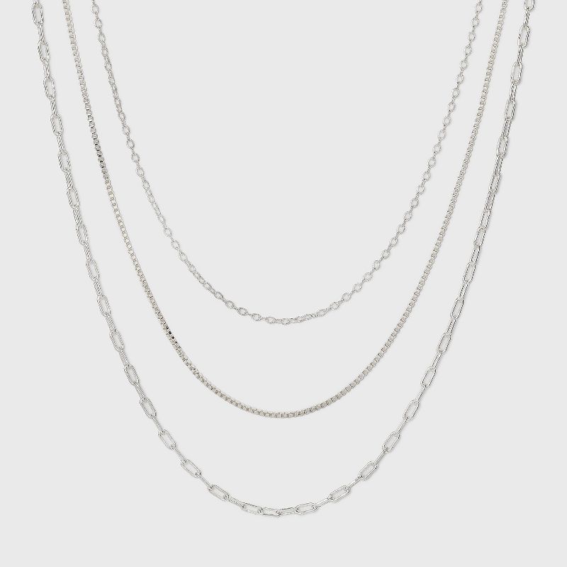 Plated Cable Box and Paperclip Chain Necklace Set 3pc - A New Day&#8482; Silver, 1 of 5